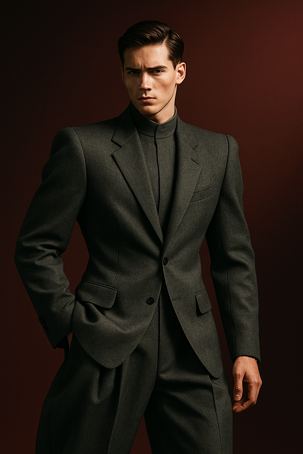 Man in architectural tailoring with volume