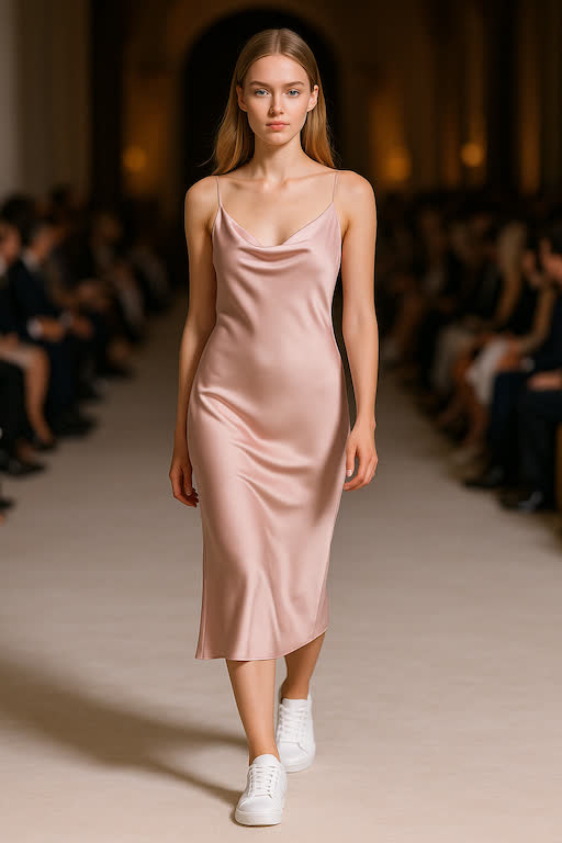Slimline sneakers styled with a dress